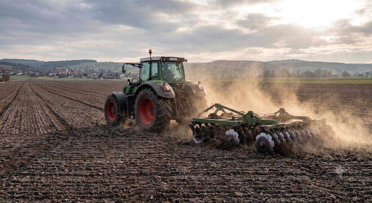 Bodenbearbeitung mit Traktor und Egge
