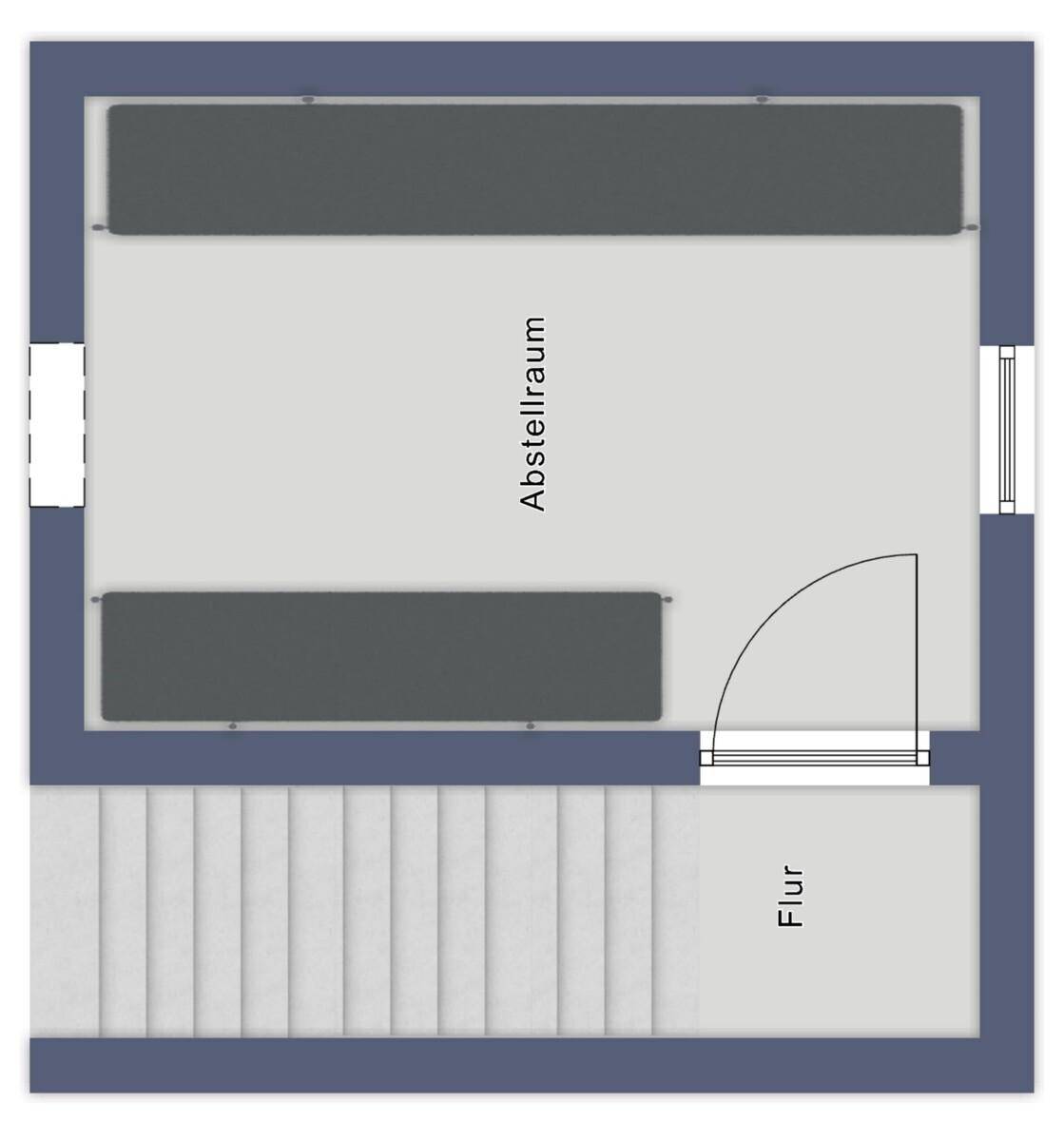Grundriss des Kellergeschosses mit Abstellraum und Treppenaufgang.