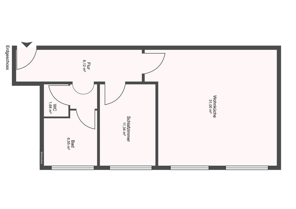 Bad WC Schlafzimmer und große offene Wohnküche