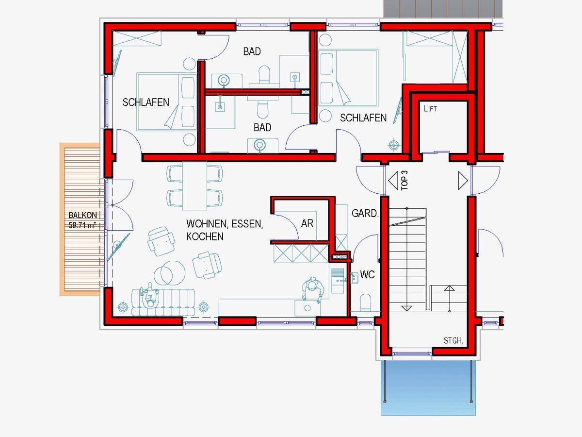 Top 3 Wohnungsgrundriss- guter Schnitt und viel Platz