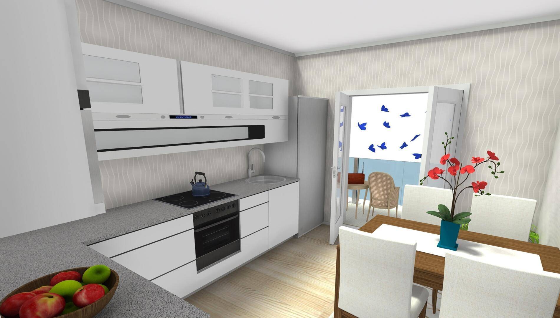 01b Einbauküche mit Essbereich - 3D Foto