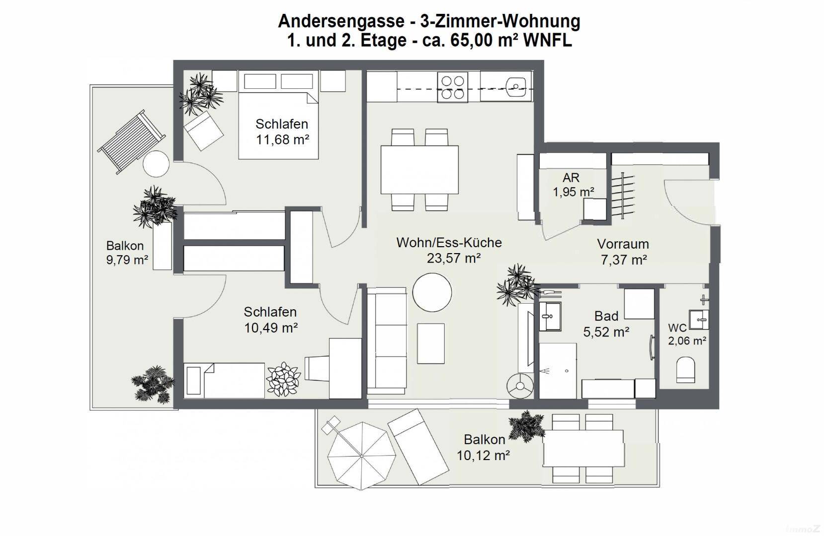 Grundriss - 2. und 3. Etage 3-Zimmer-Whg