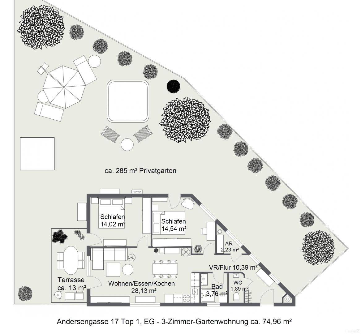 Grundriss EG Top 1 Gartenwohnung