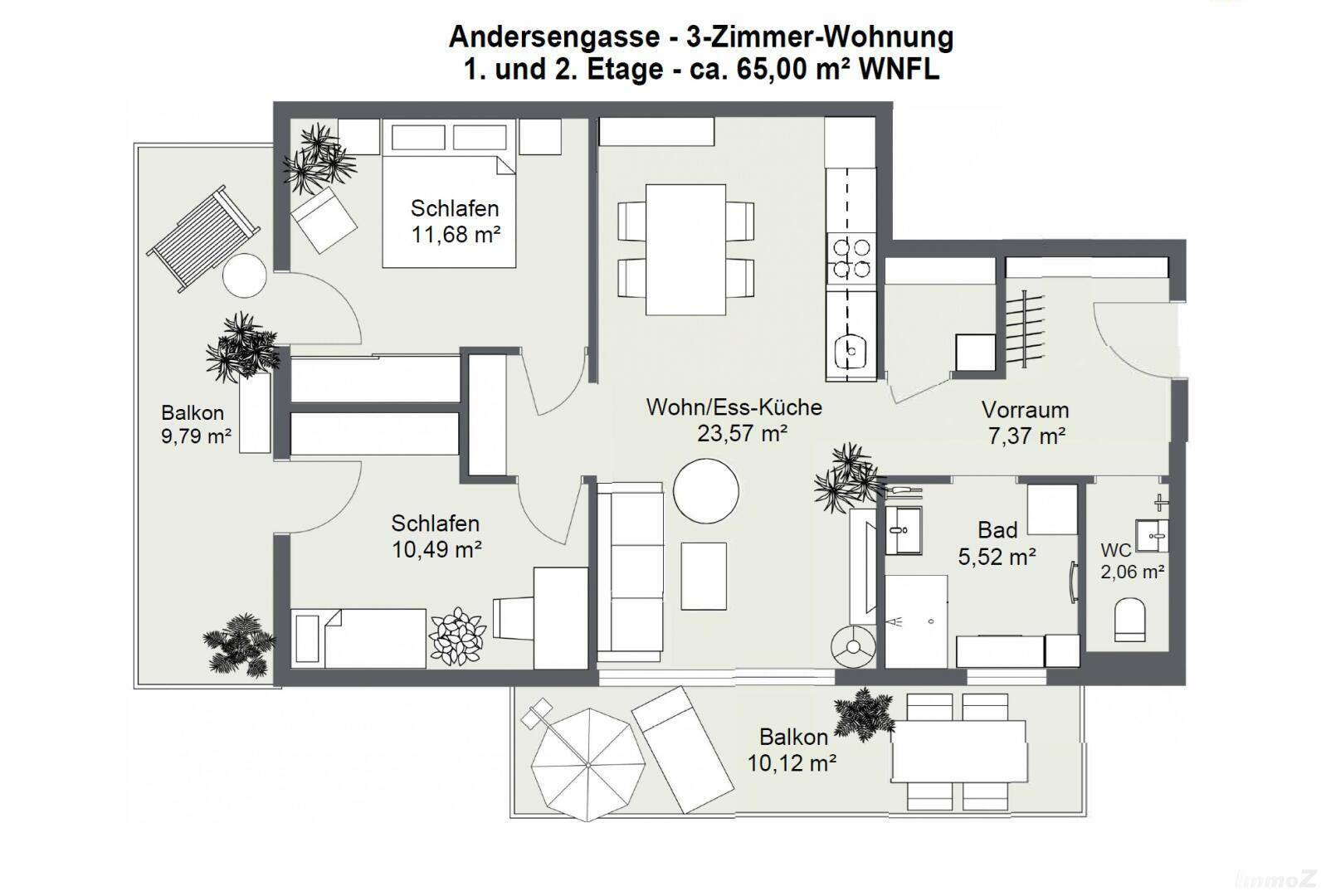 Grundriss - 1. und 2. Etage 3-Zimmer-Whg