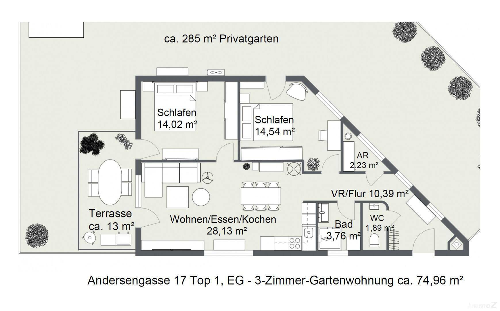 Grundriss EG Top 1 Gartenwohnung - klein