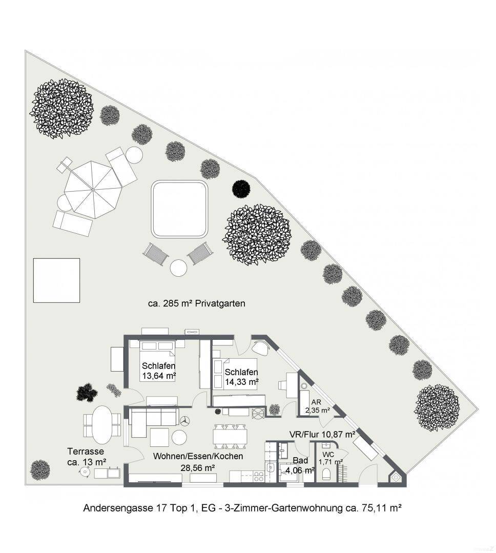 Grundriss Andersengasse 17 Top 1 - Gartenwohnung - gesamt