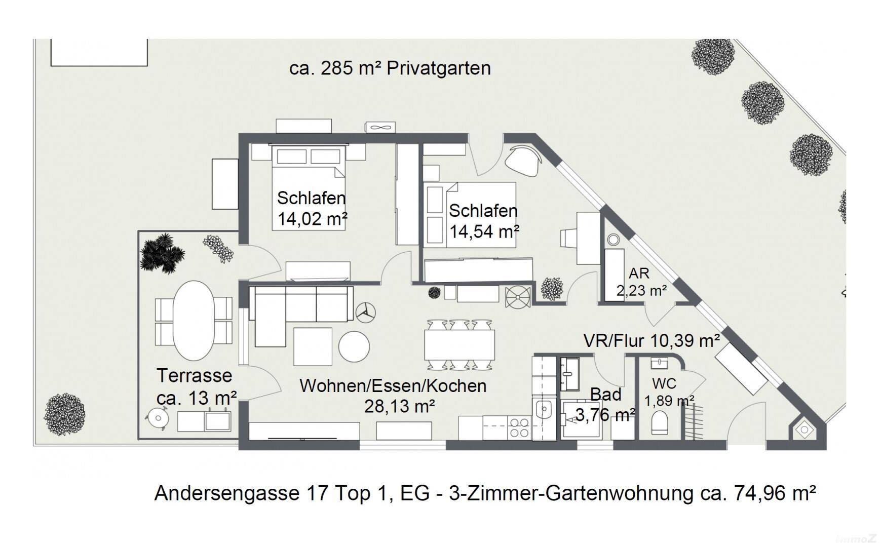 Grundriss EG Top 1 Gartenwohnung