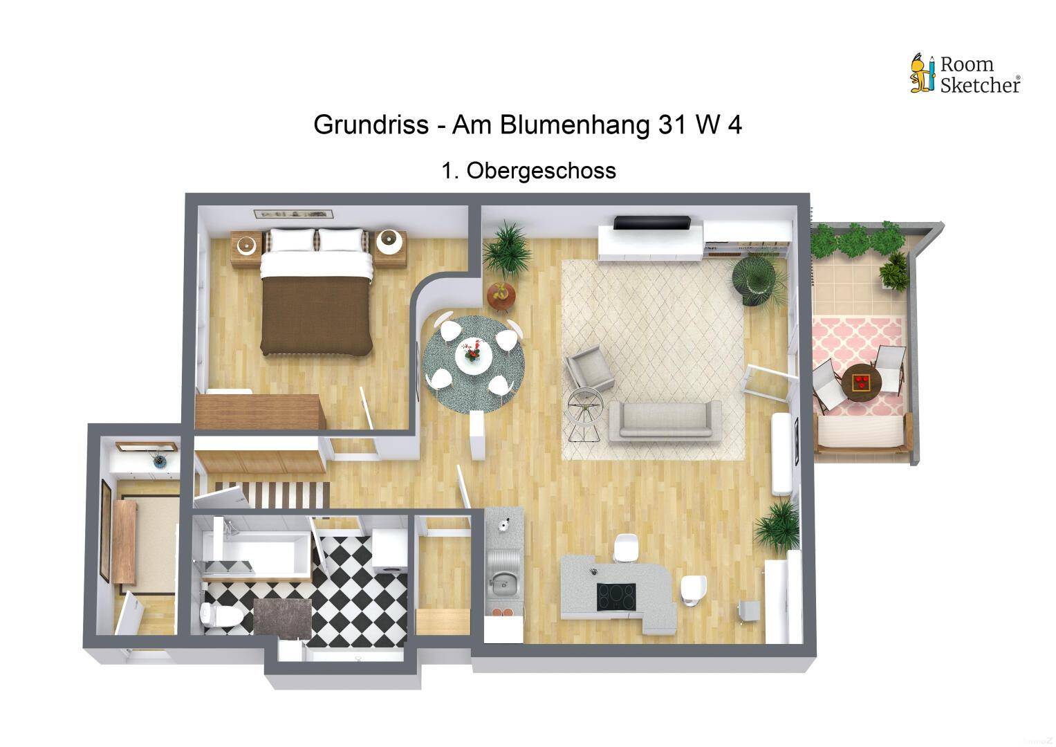 Floorplan letterhead - Am Blumenhang - 1. Floor - 3D Floor Plan