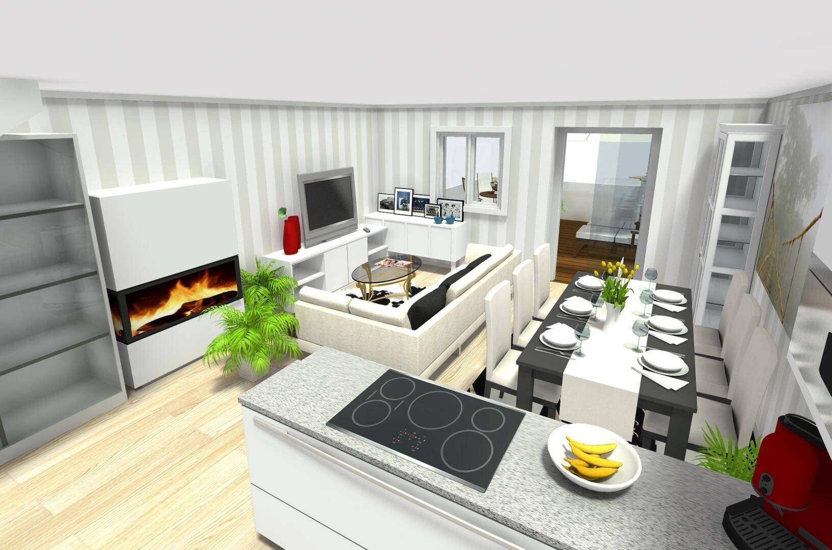 02b Küche Essbereich Wohnen open plan Maisonette- 3D Foto