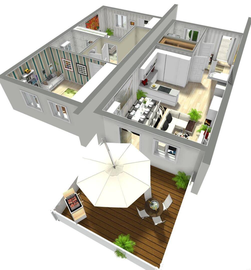001 Draufsicht Maisonette- 3D Foto