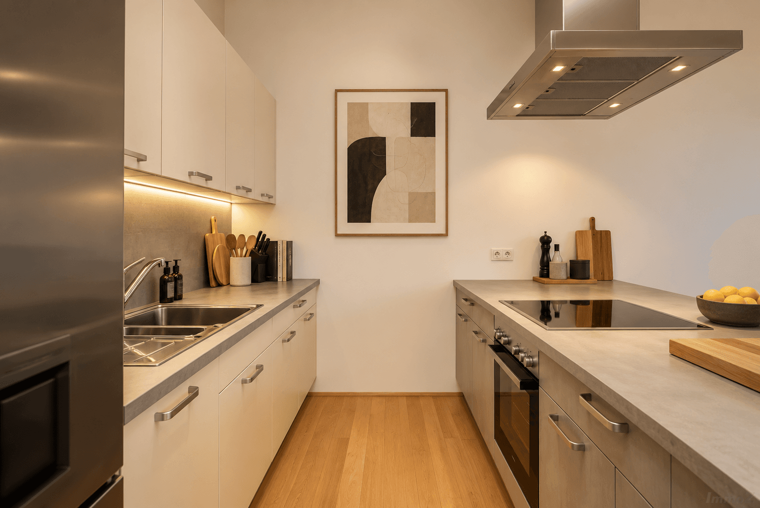 Minimalistische moderne Galley-Küche