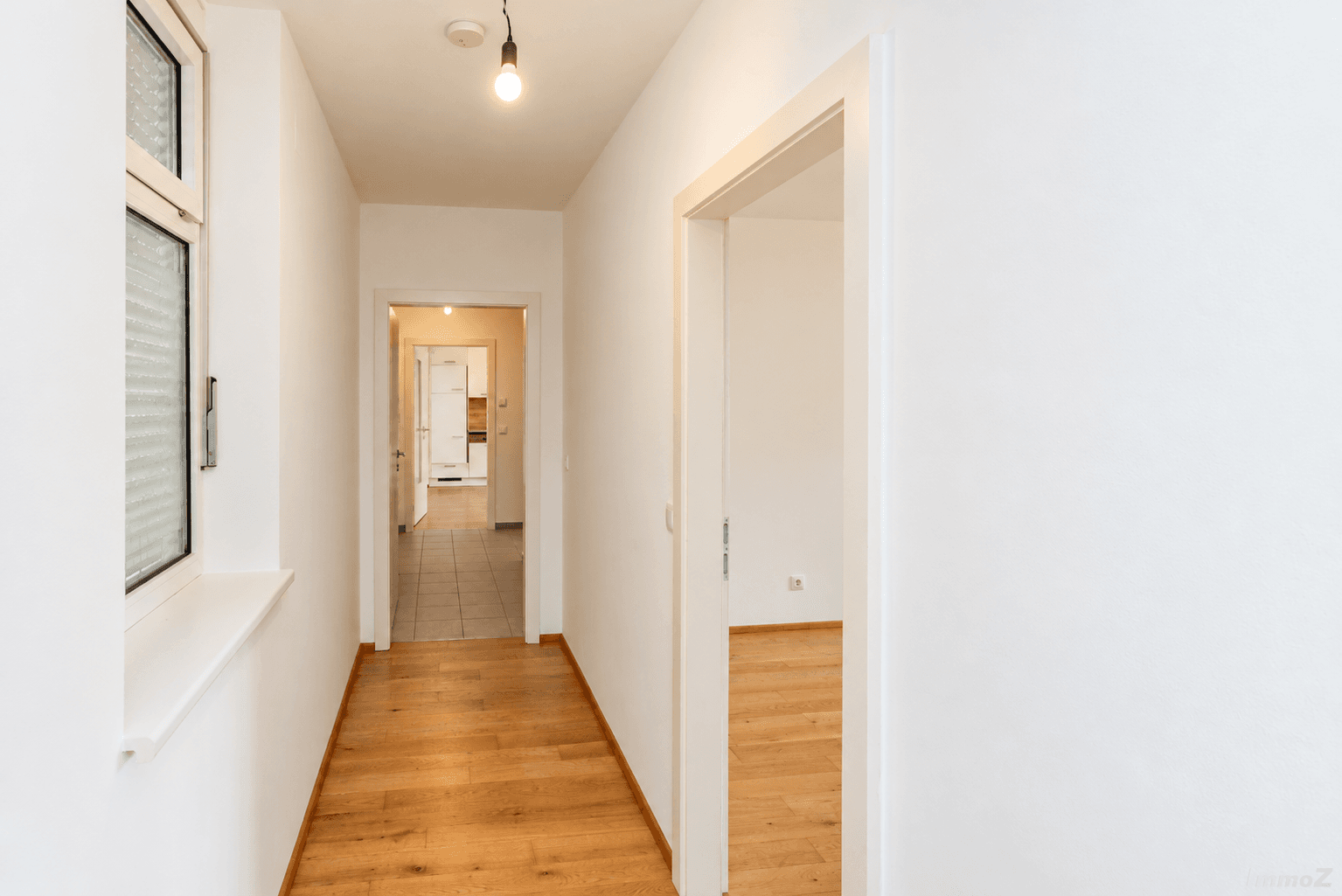 Heller minimalistischer Flur mit Holzboden
