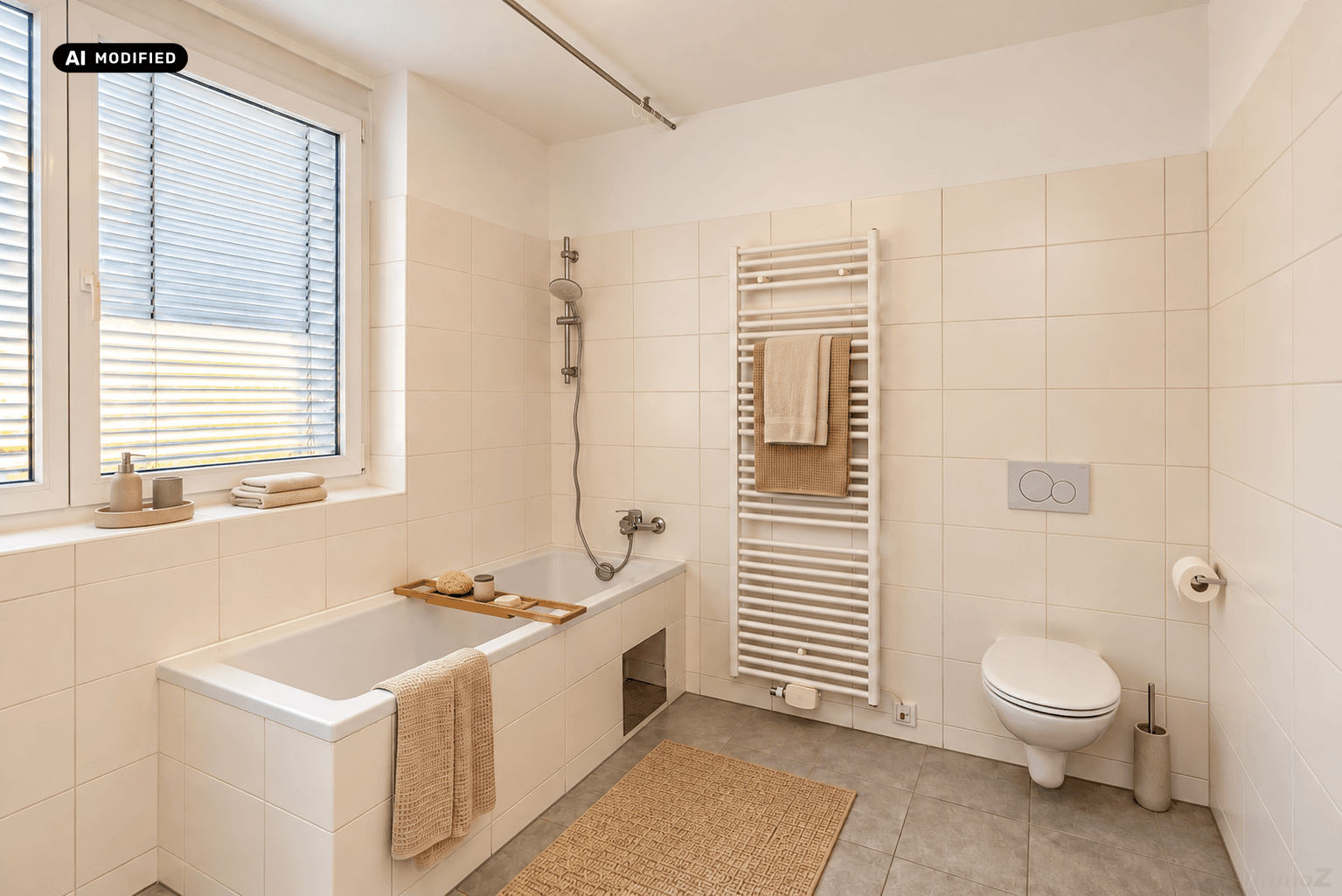 KI-bearbeitet – Modernes minimalistisches Badezimmer