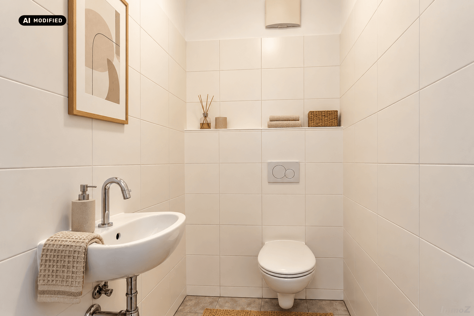 KI-bearbeitet – Minimalistisches WC in warmen Naturtönen