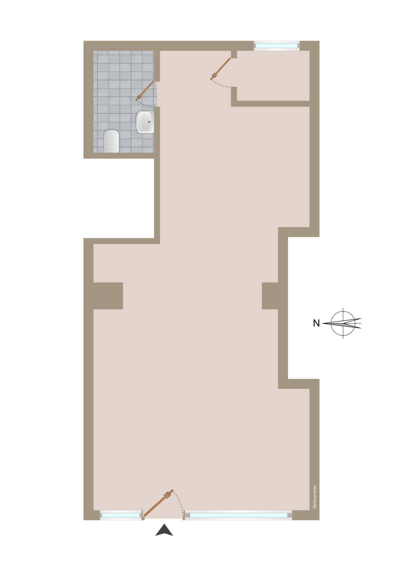 Grundrissplan eines Ladenlokals mit einem integrierten Toilettenbereich.
