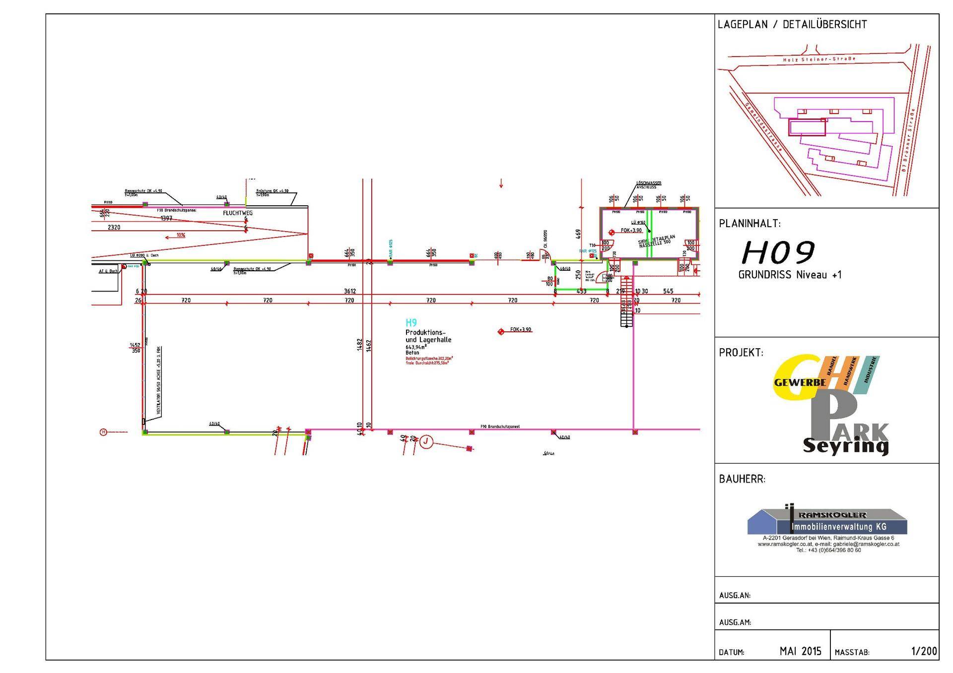 Detaillierter Lageplan und Grundriss des Gewerbeobjekts mit Produktions- und Lagerhallen.