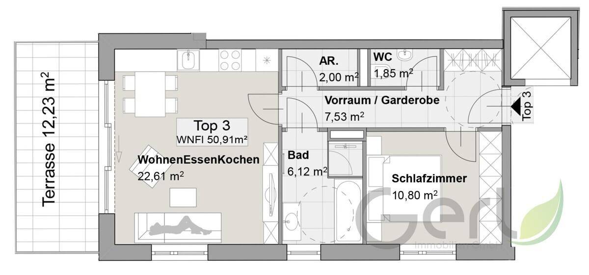 WALS SEVEN RESIDENCES Wohnen auf höchstem Niveau!2 Zimmer Terrassenwohnung im Süden von Salzburg – pohled 6