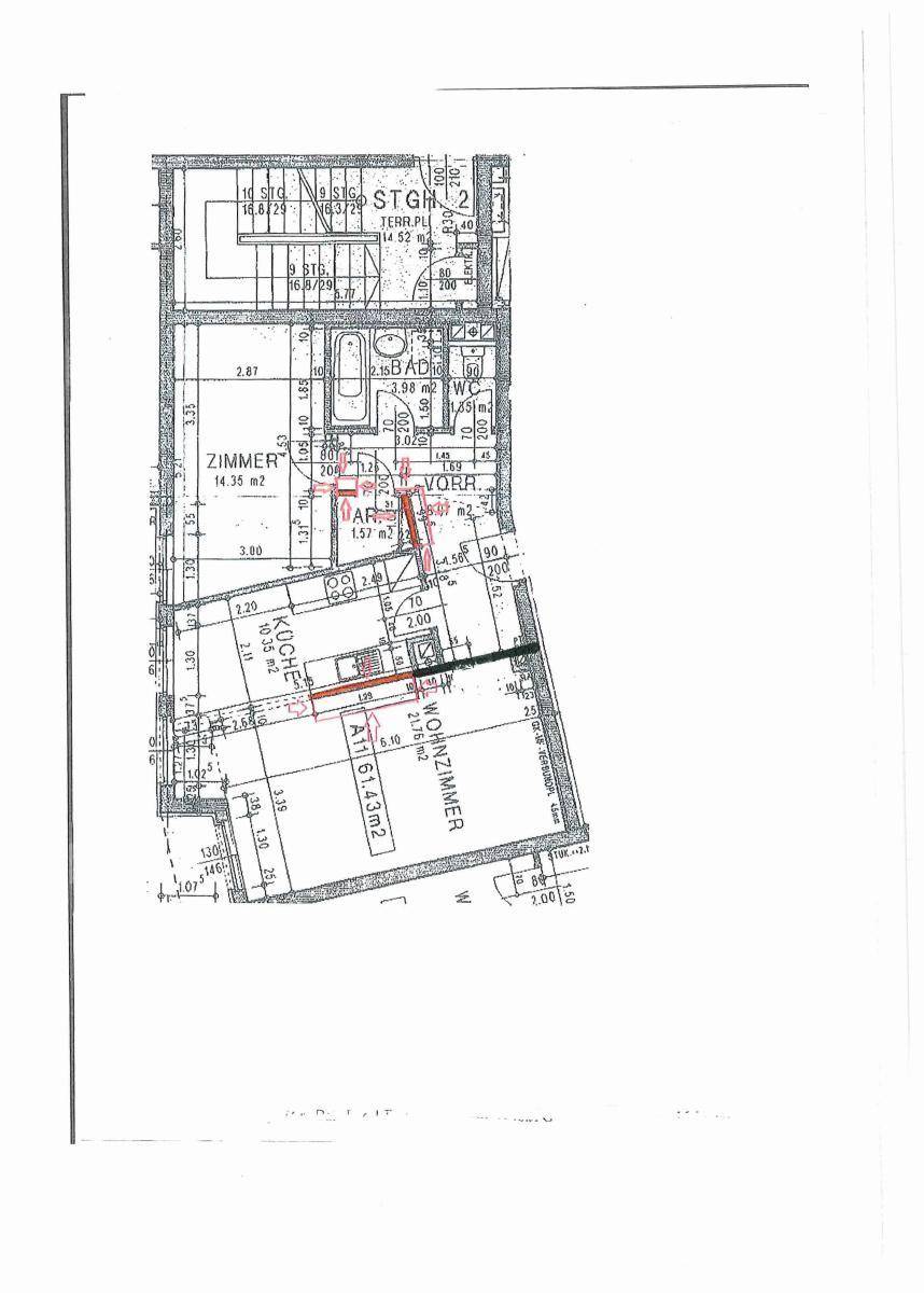 Detaillierter Grundriss einer Wohnung mit Balkon und offenem Wohnbereich.