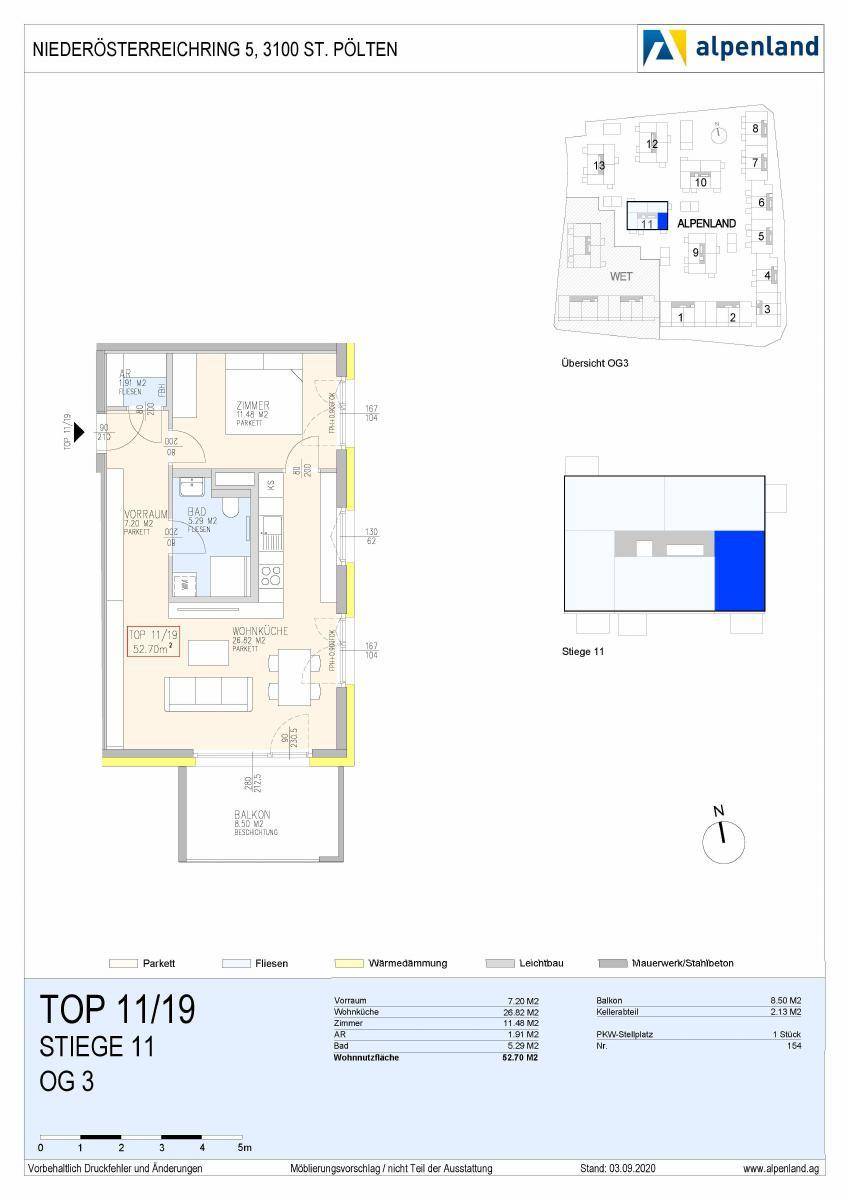 Grundriss einer Wohnung mit Balkon, Schlafzimmer und offenem Wohnbereich, inklusive Einbauschränken.