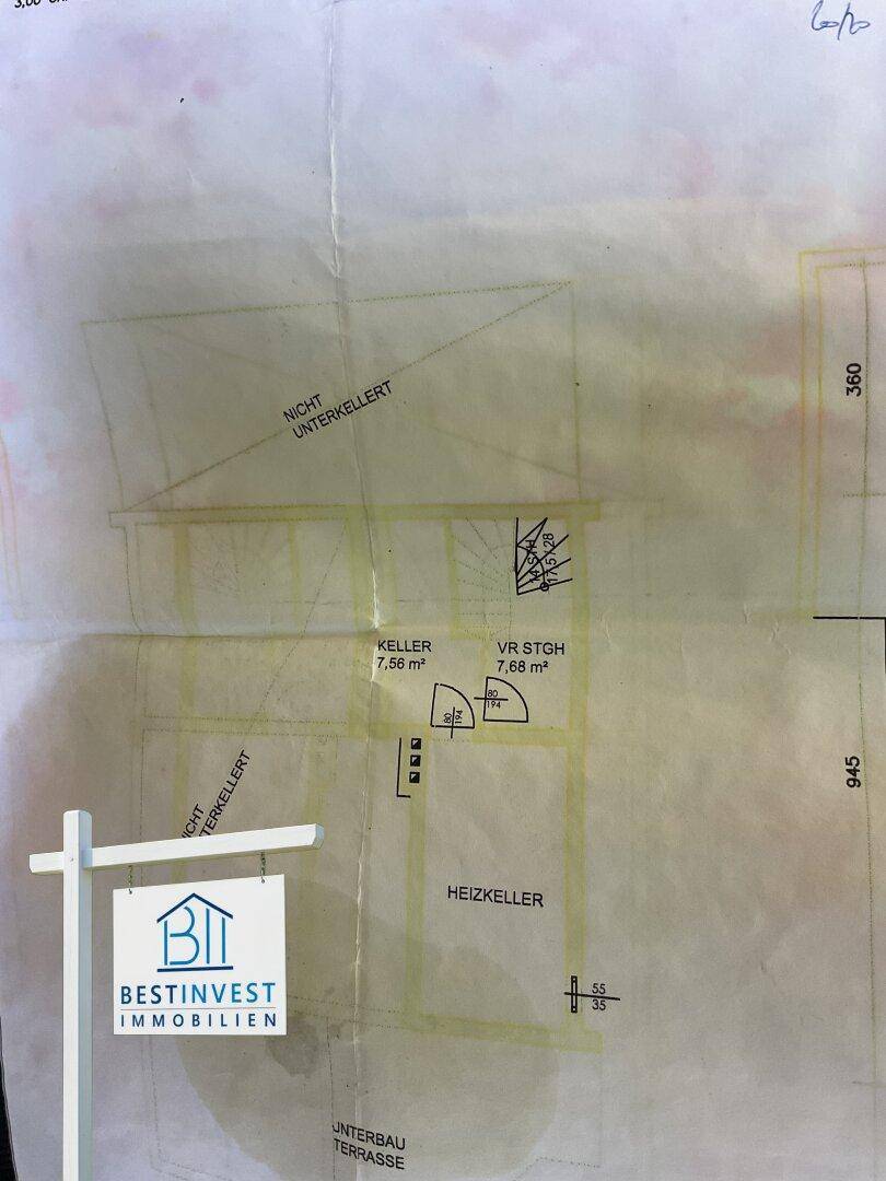 Grundriss des Kellergeschosses mit Heizkeller und Abstellräumen.