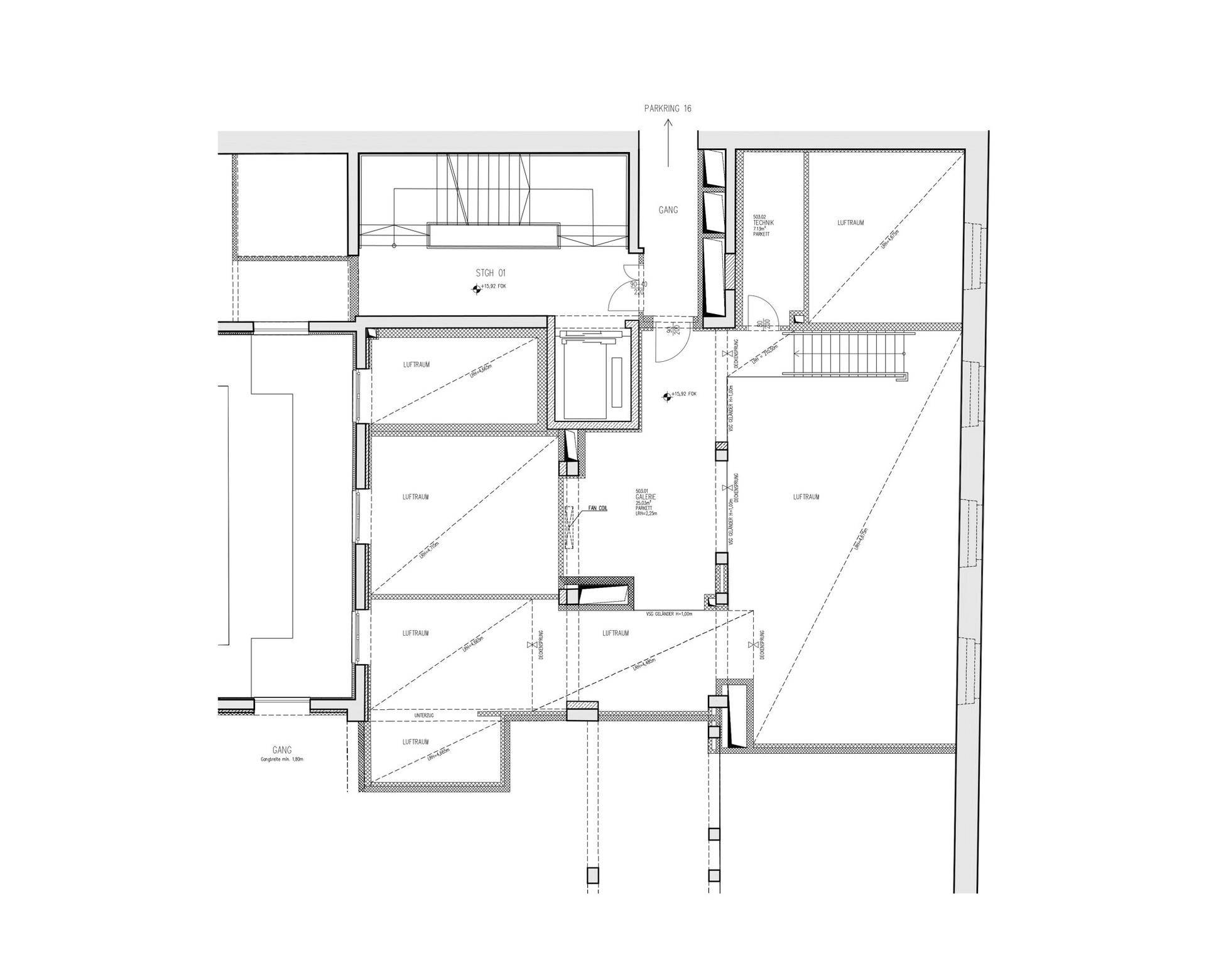 Grundriss der oberen Etage mit mehreren Schlafzimmern und Bädern.
