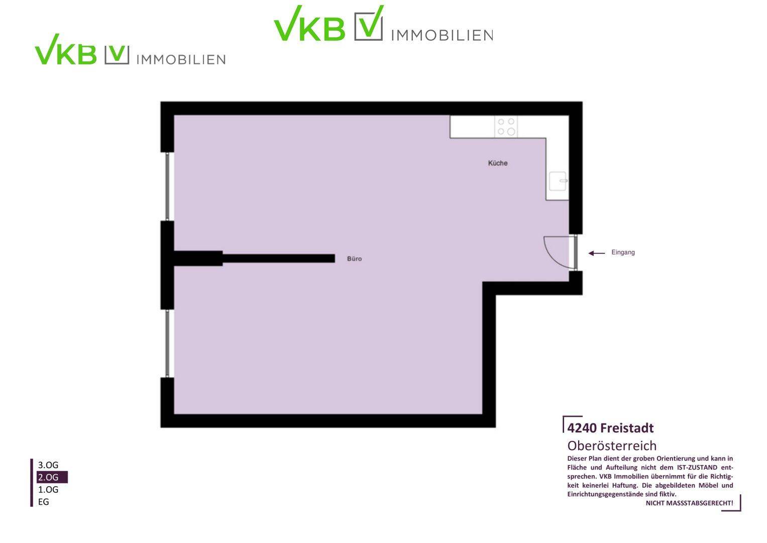 Grundriss einer Wohnung mit einem Büro und einer separaten Küche, inklusive Eingangsbereich.