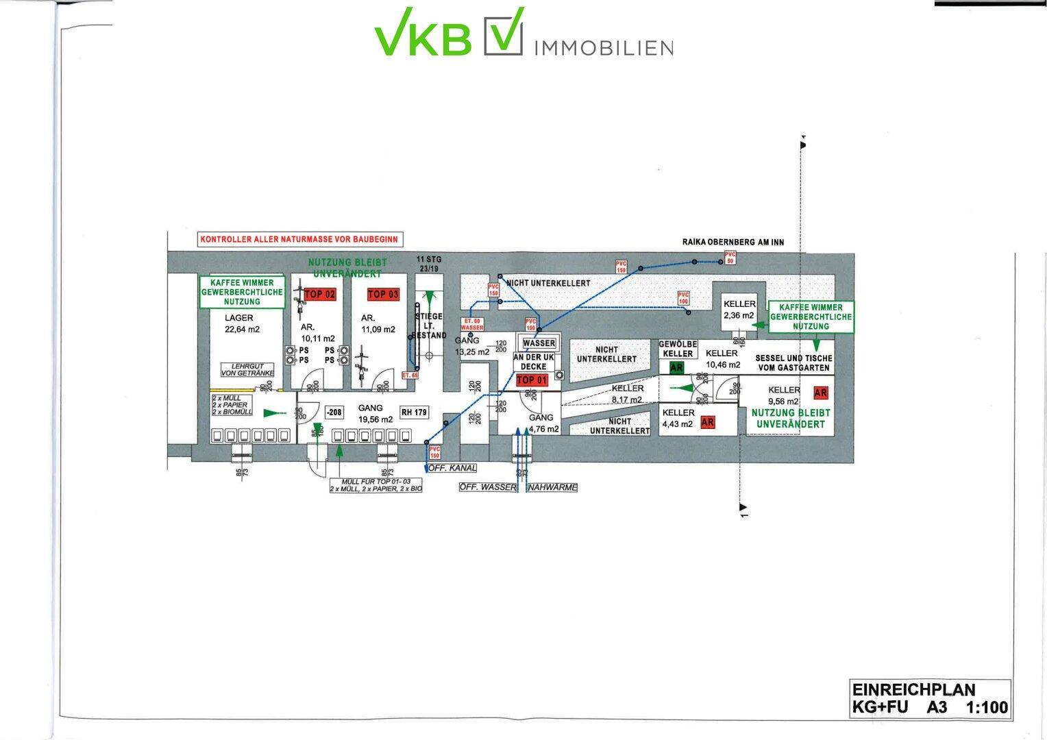 Grundrissplan des Kellergeschosses mit verschiedenen Kellerräumen und Lagerflächen, übersichtliche Darstellung.