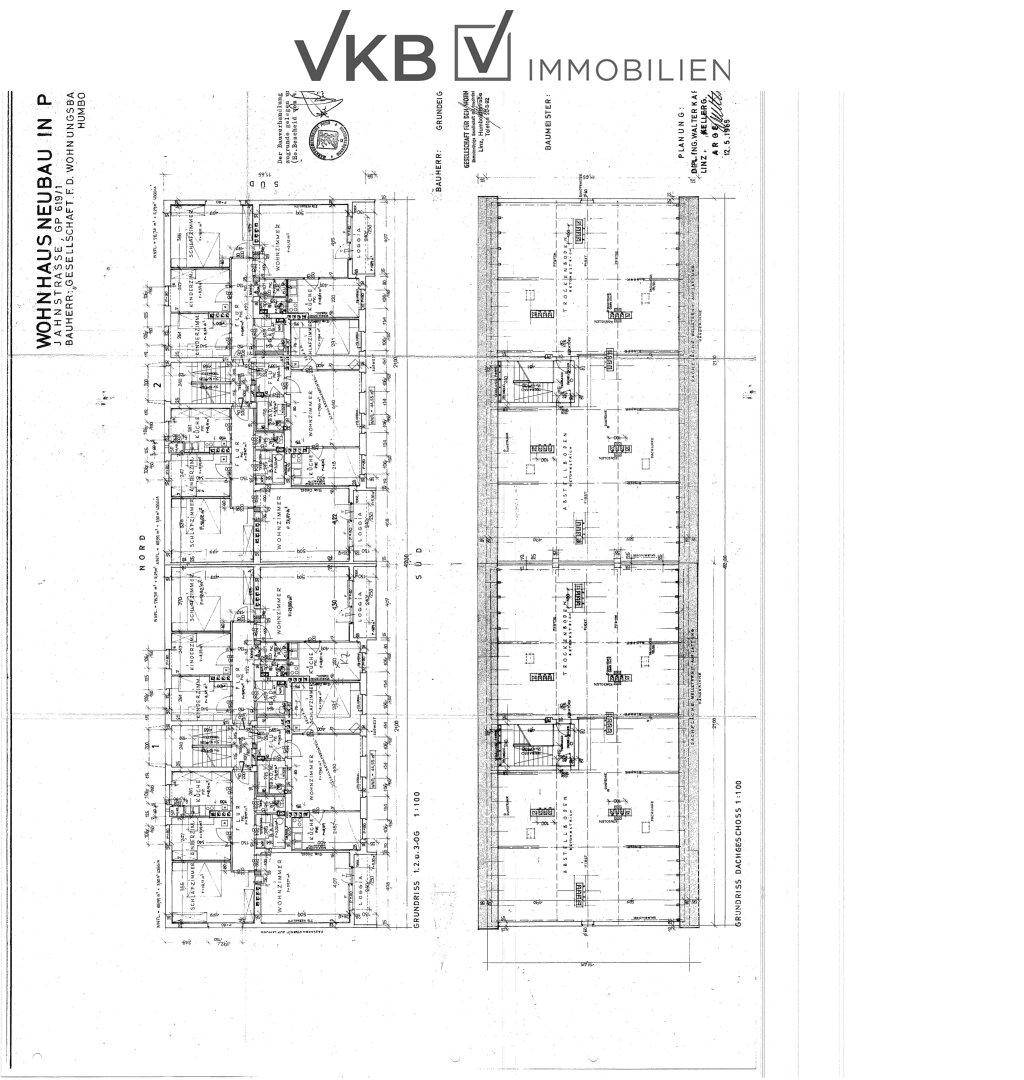 Detaillierter Grundrissplan eines Neubaus mit mehreren Wohneinheiten auf verschiedenen Obergeschossen.