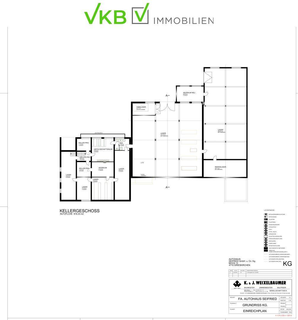 Grundriss des Kellergeschosses mit verschiedenen Lager- und Funktionsräumen, detailliert dargestellt.