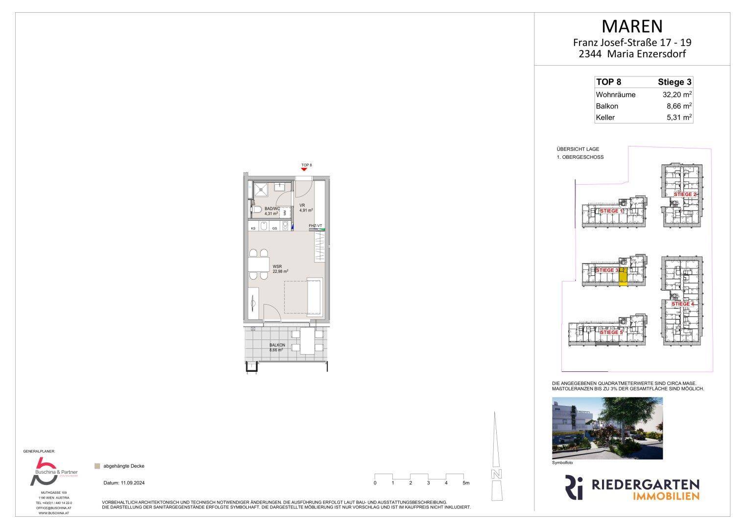 Detaillierter Grundriss einer Wohnung mit Wohnraum, Balkon und Kellerabteil.