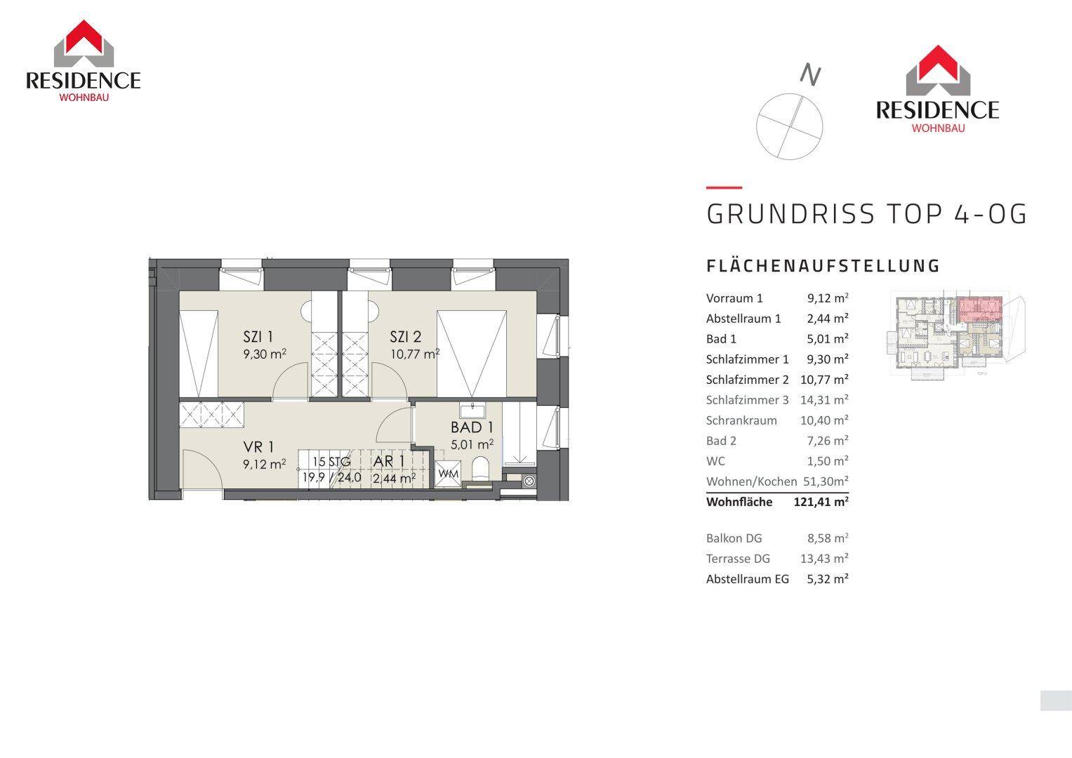 Grundriss des Obergeschosses mit zwei Schlafzimmern und Bad.