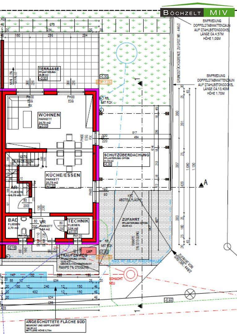 Grundriss Erdgeschoss mit Terrasse und Carport