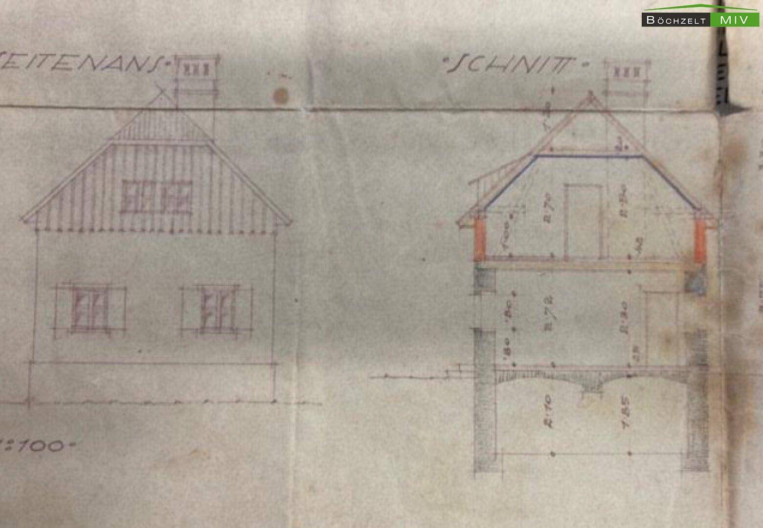 Schnitt und Ansicht (altes Wohnhaus)