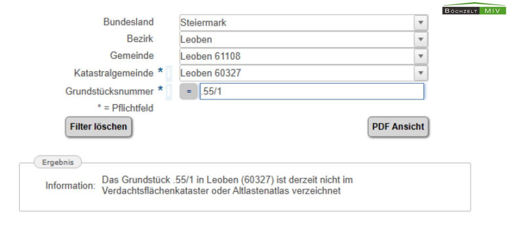 Abfrage Verdachtsflächenkataster und Altlastenatlas