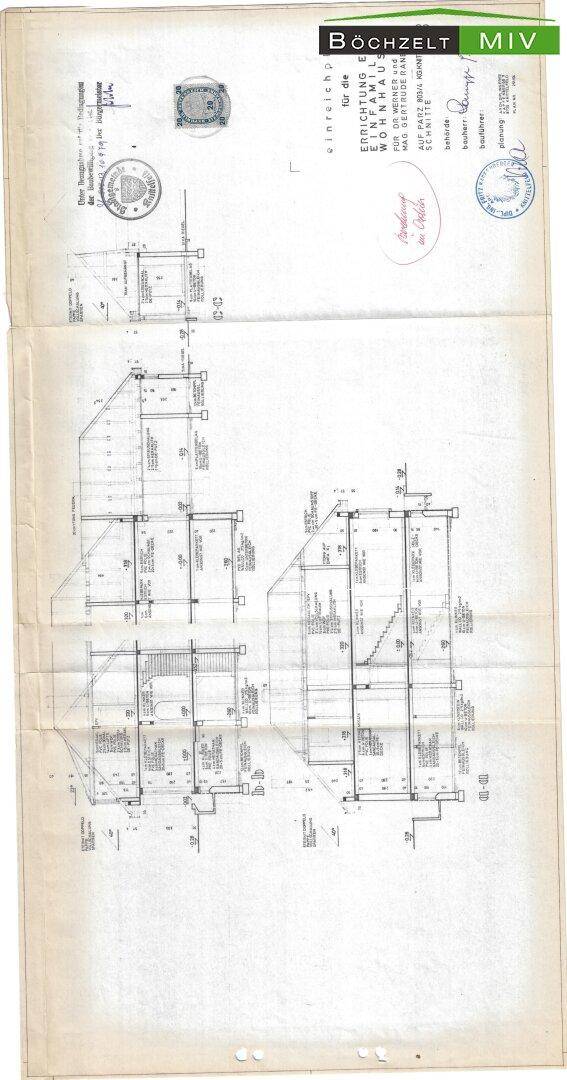 Architektonische Zeichnung mit Gebäudeschnitten und Details zur Konstruktion eines Einfamilienwohnhauses.