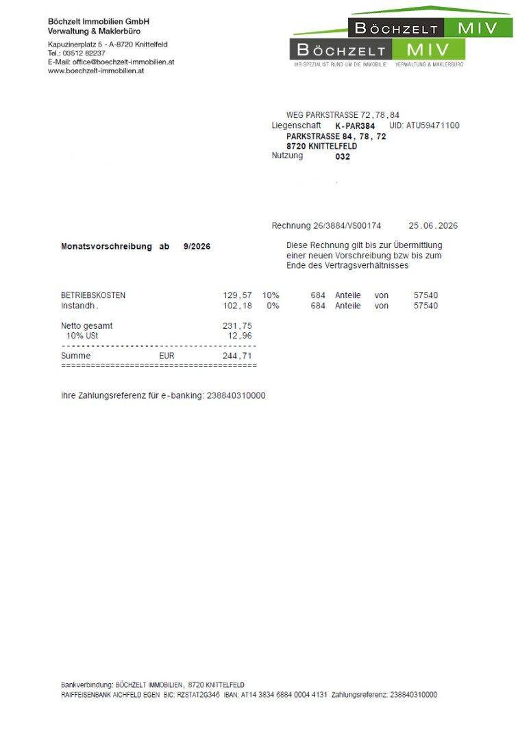 Monatsvorschreibung