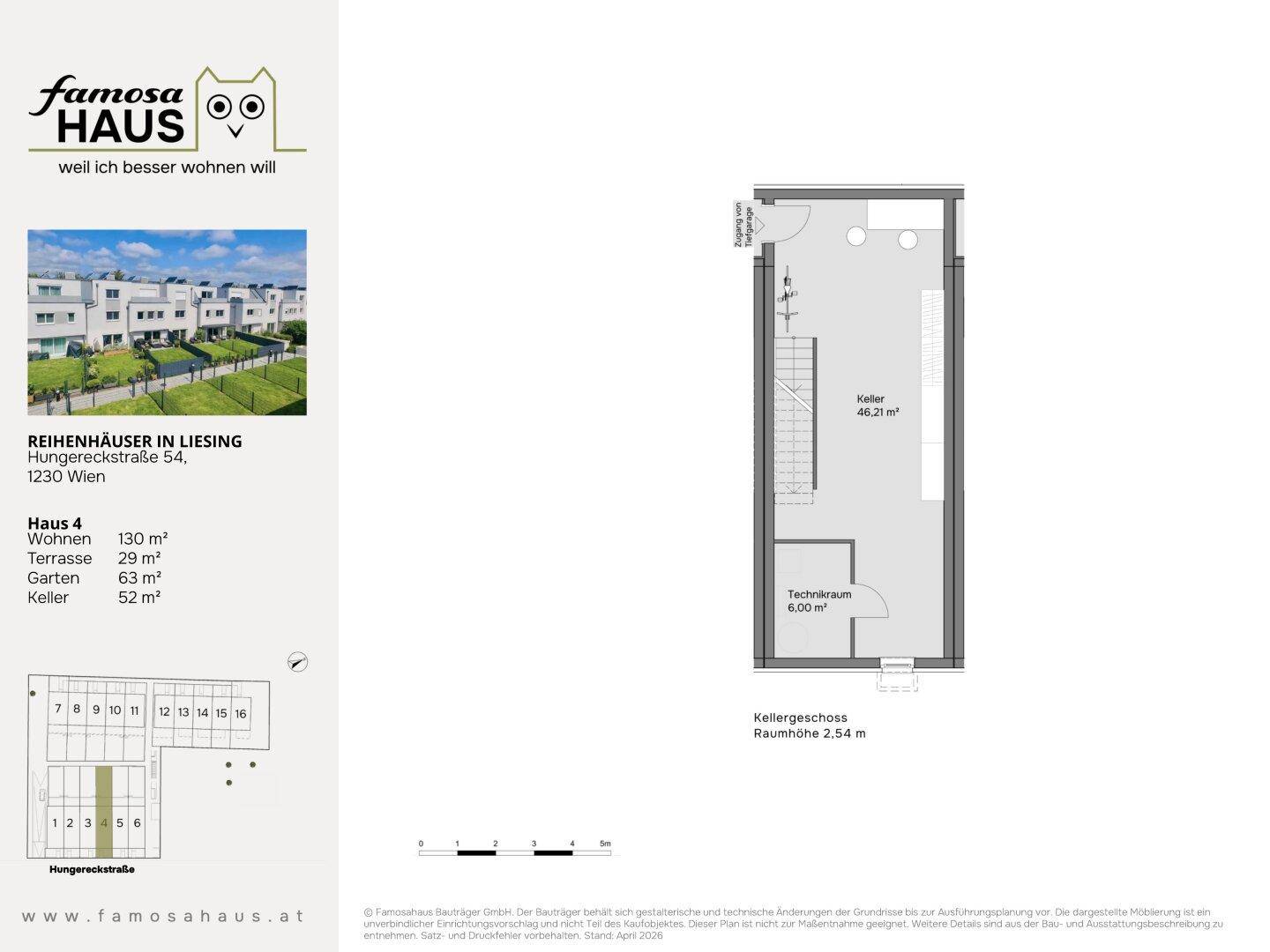 Grundriss des Kellergeschosses mit großem Kellerraum und Technikraum.