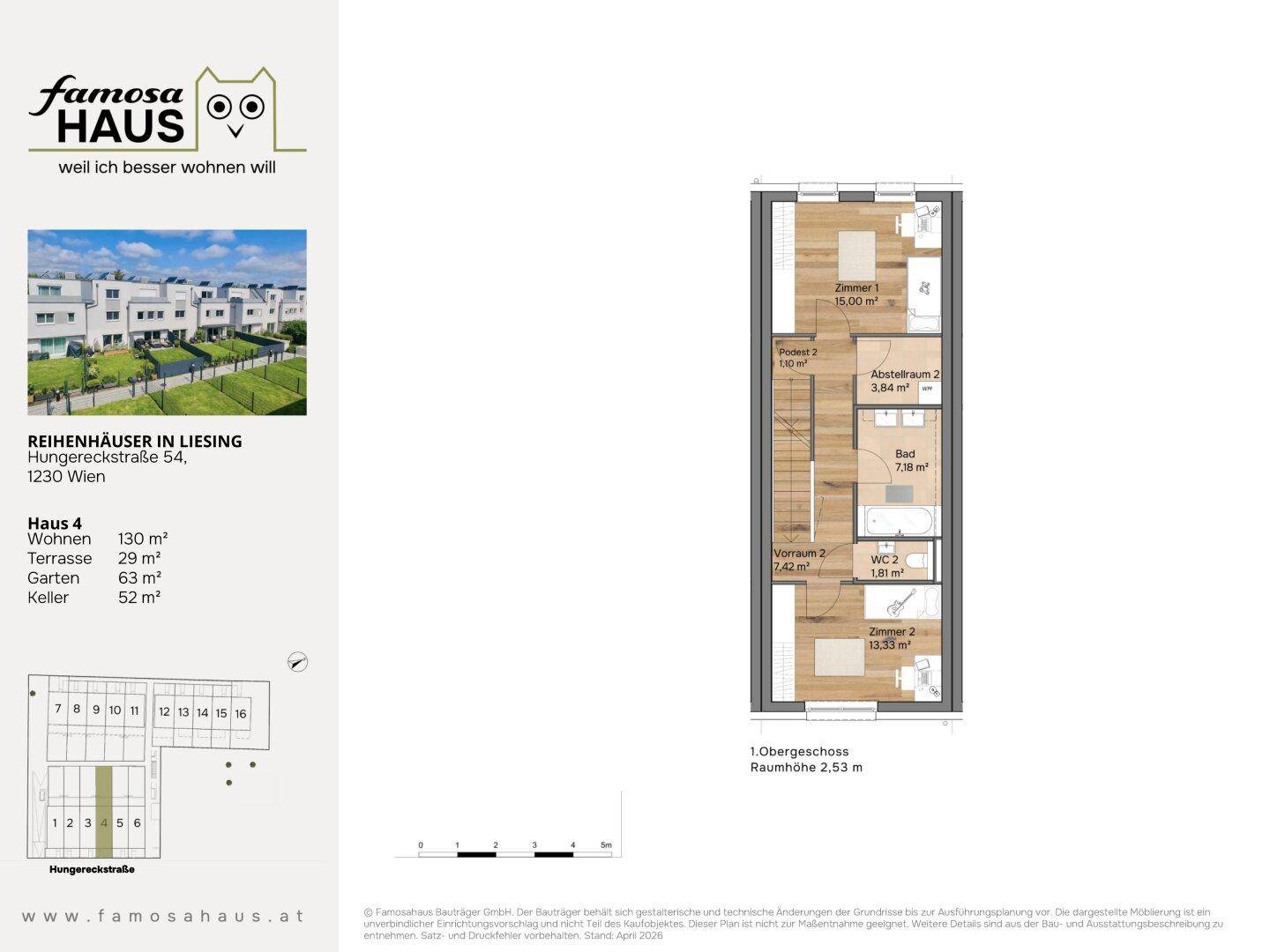 Grundriss des ersten Obergeschosses mit zwei Schlafzimmern und Badezimmer.