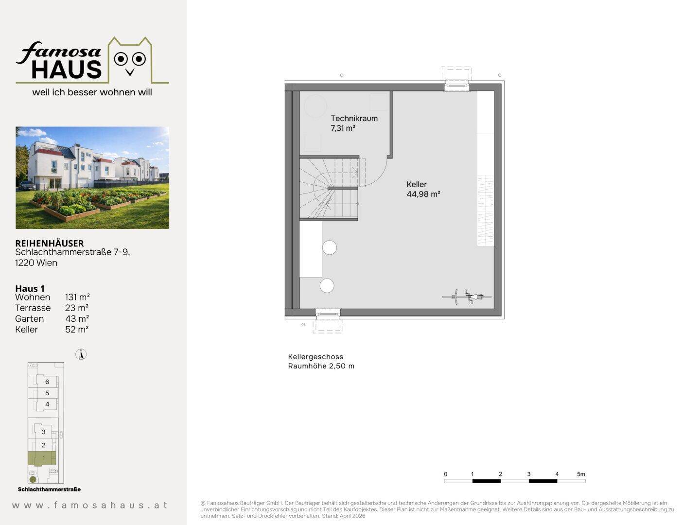 Grundriss des Kellergeschosses mit Technikraum und großem Kellerbereich für zusätzlichen Stauraum.
