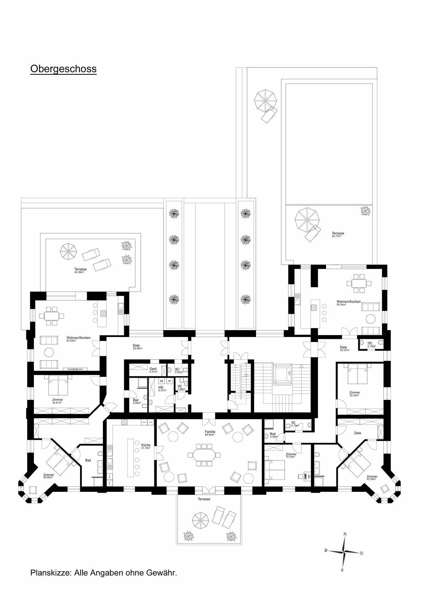 Planskizze: Obergeschoss