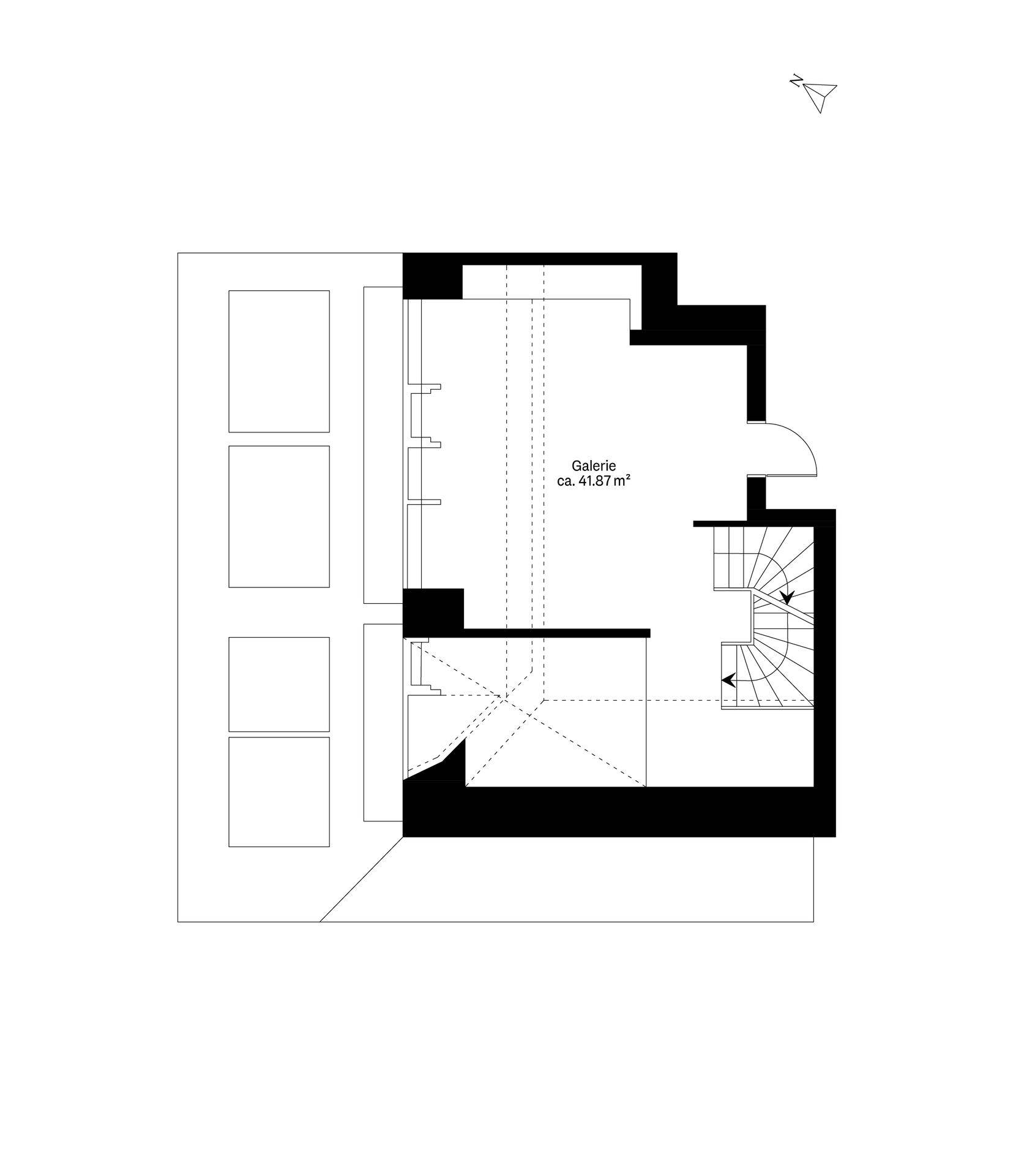Grundriss der Galerieebene mit Treppenaufgang und offener Fläche.