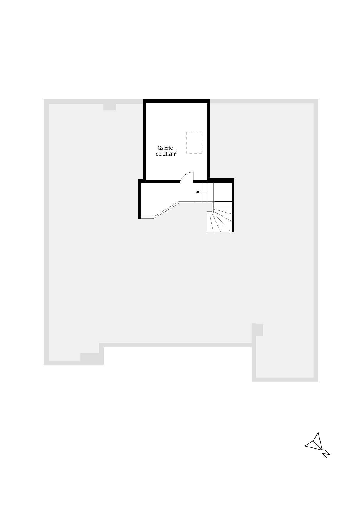 Grundriss des Dachgeschosses mit Galerie und Treppenhaus.