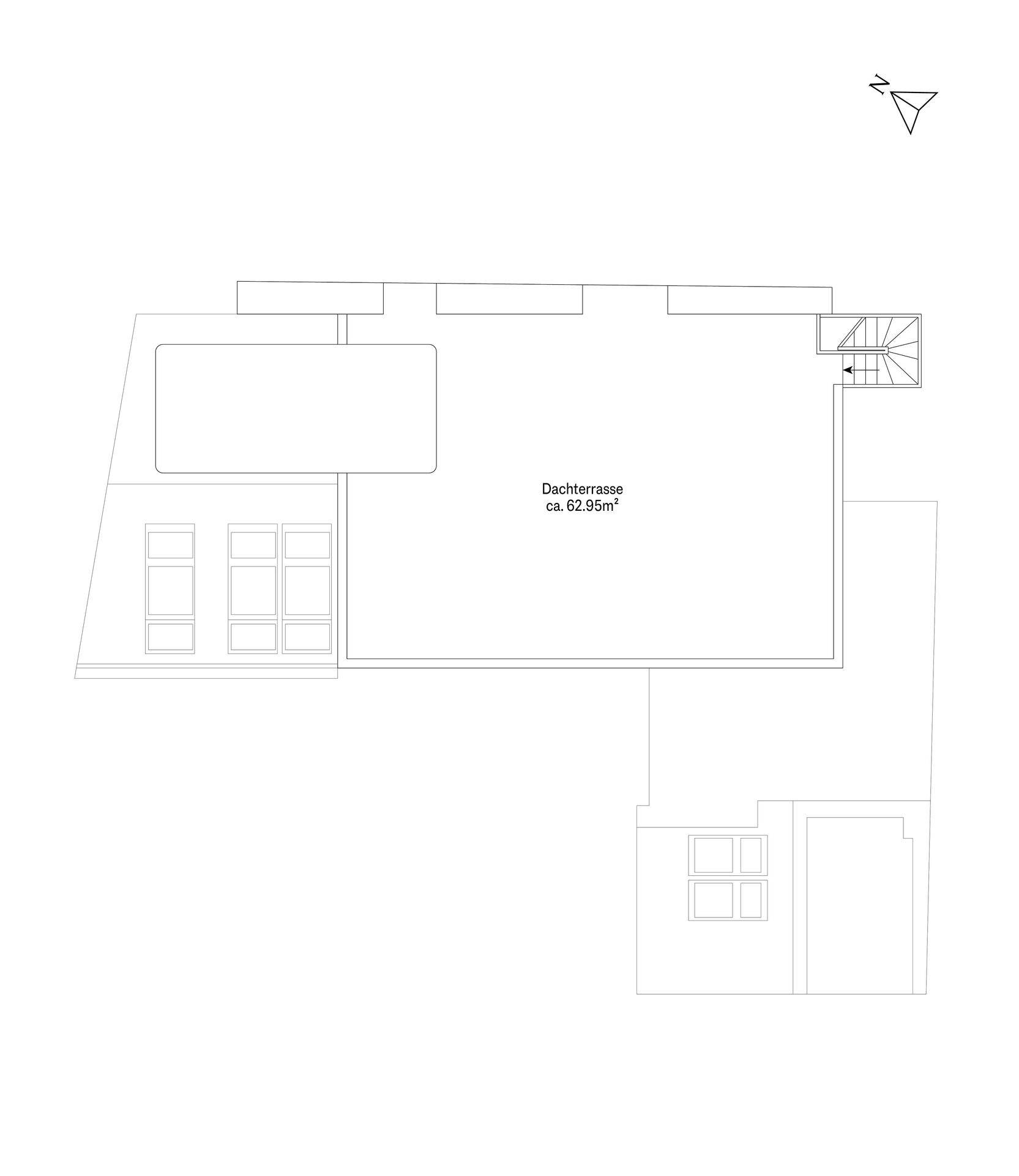 Grundriss der Dachterrasse mit großzügiger Fläche für Außenaktivitäten.