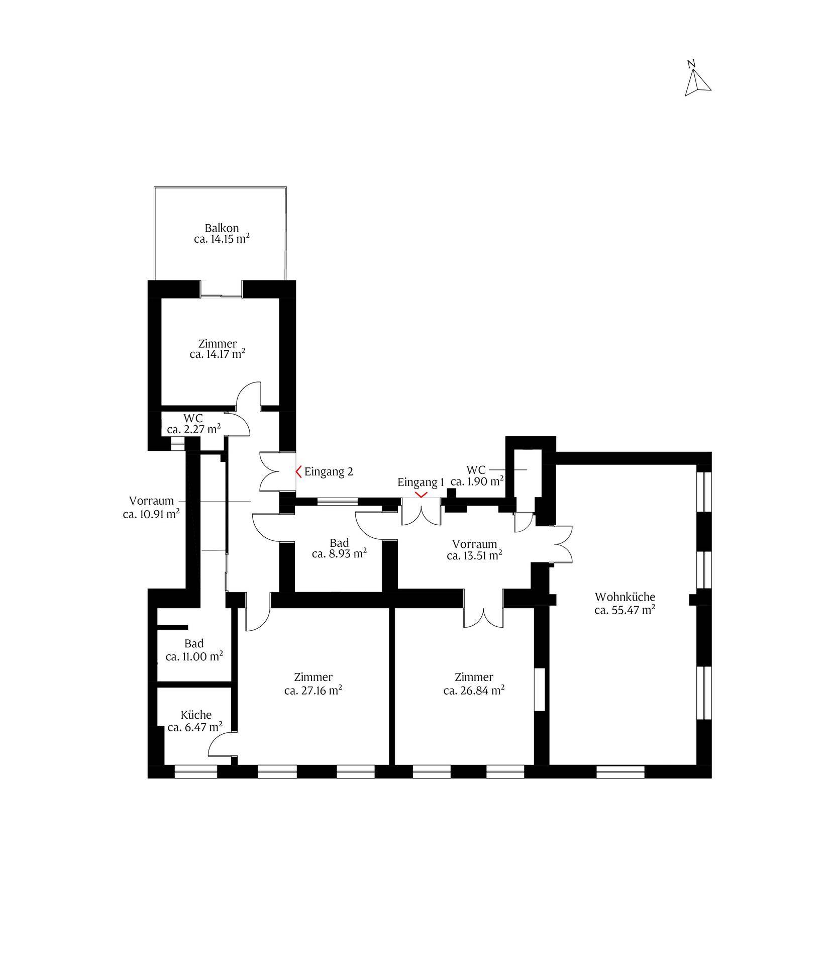 Detaillierter Grundriss der Wohnung mit Raumaufteilung und Flächenangaben.