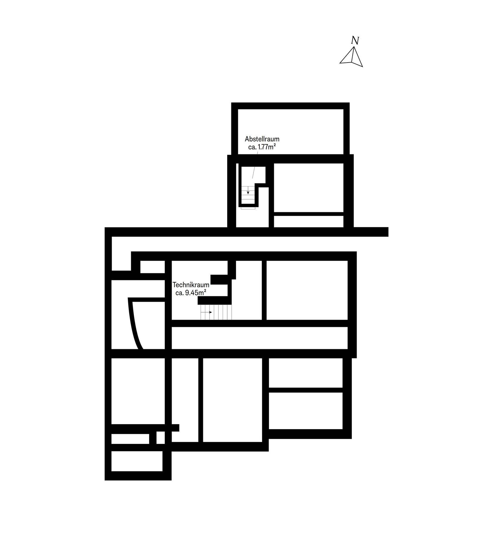 Grundriss des Dachgeschosses mit Abstellraum und Technikraum.