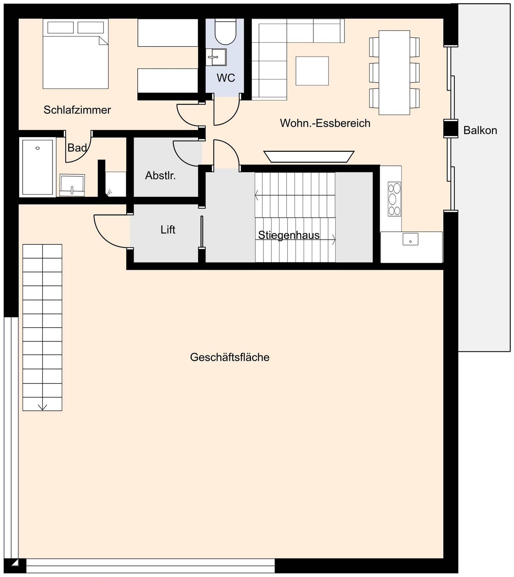 Grundriss ohne Maßstab Geschäftsfläche + Whg 1