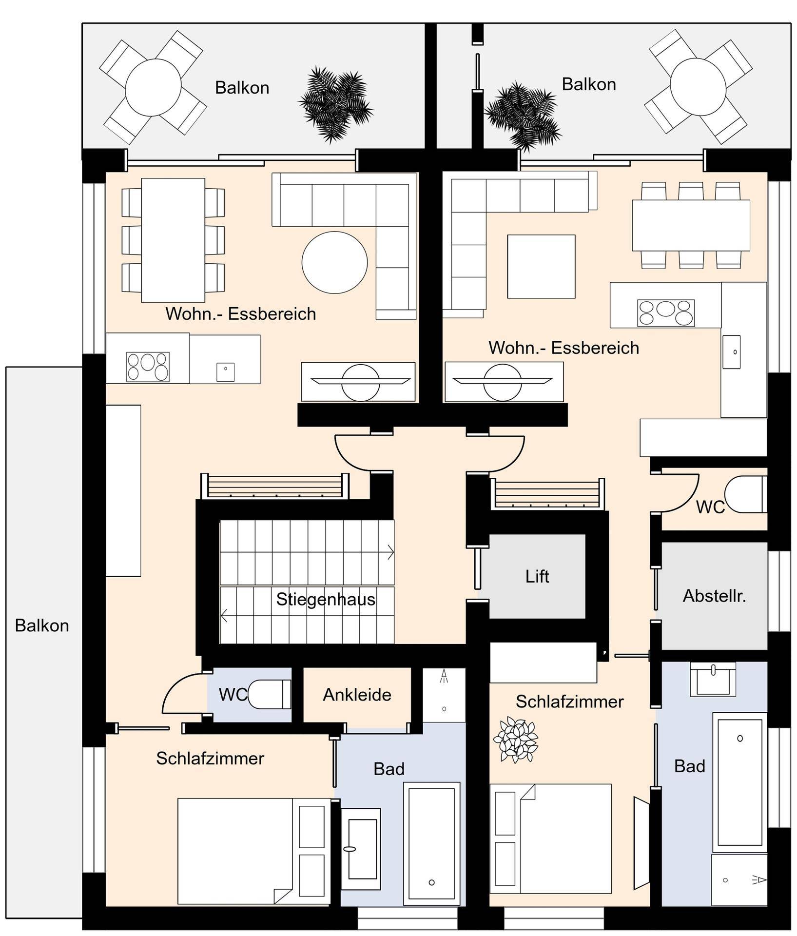 Grundrissplan ohne Maßstab Whg 2+3