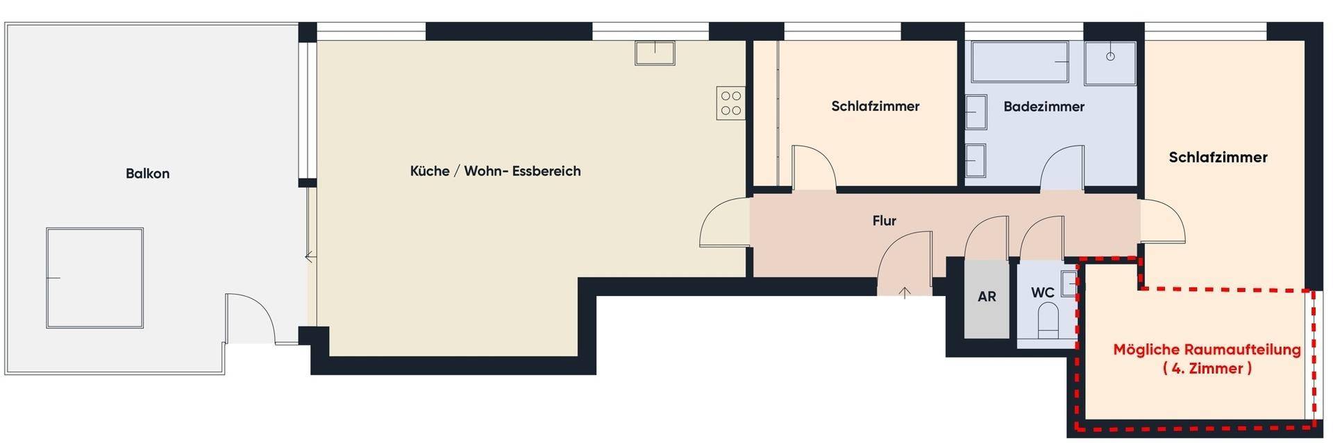 Grundriss ohne Maßstab / Mögliche Raumaufteilung