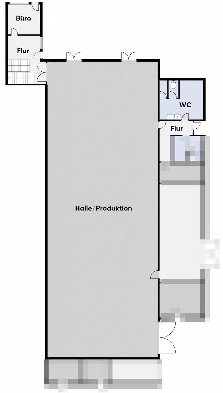 Grundriss des Erdgeschosses mit Halle, Büro und WC-Bereich.