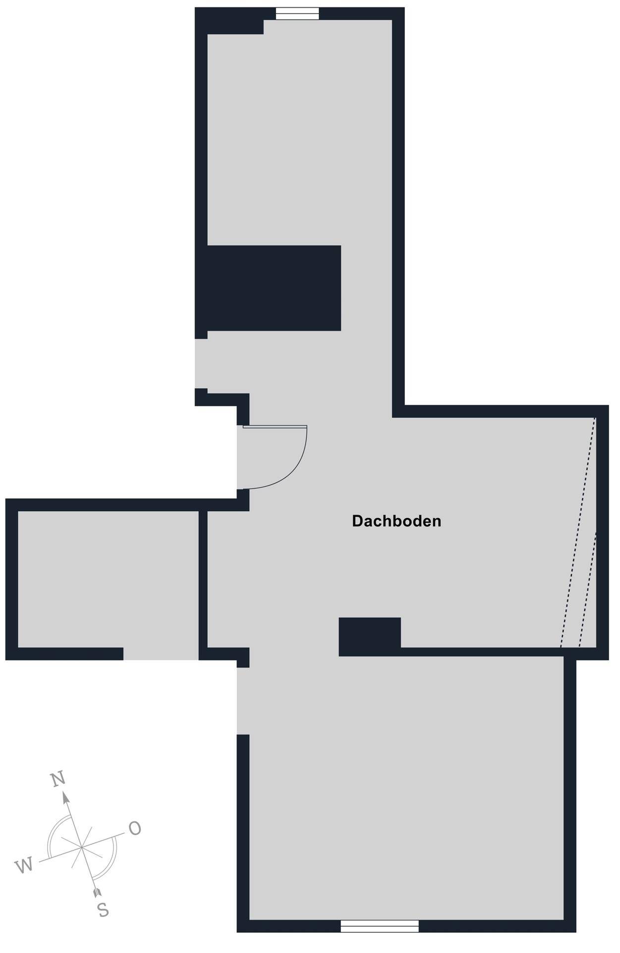 Grundriss des Dachbodens mit großem ungenutzten Bereich.